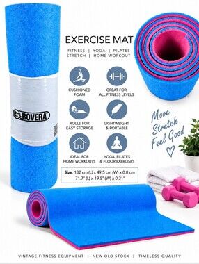 Rovera Vintage Exercise Mat Pink Blue Foam Yoga Pilates Fitness Italy NOS